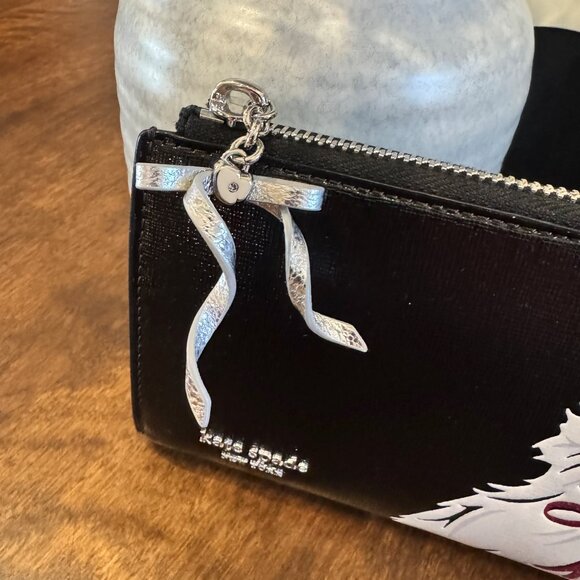 Kate Spade Whiskers Saffiano Leather Zip Around Continental Wallet White Cat Bow - Picture 2 of 7